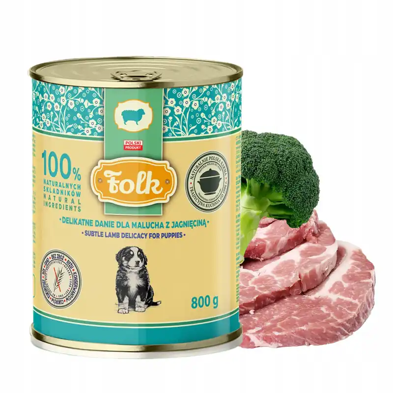Taniej Folk Junior Karma mokra dla szczeniąt Danie Jagnięcina 800g