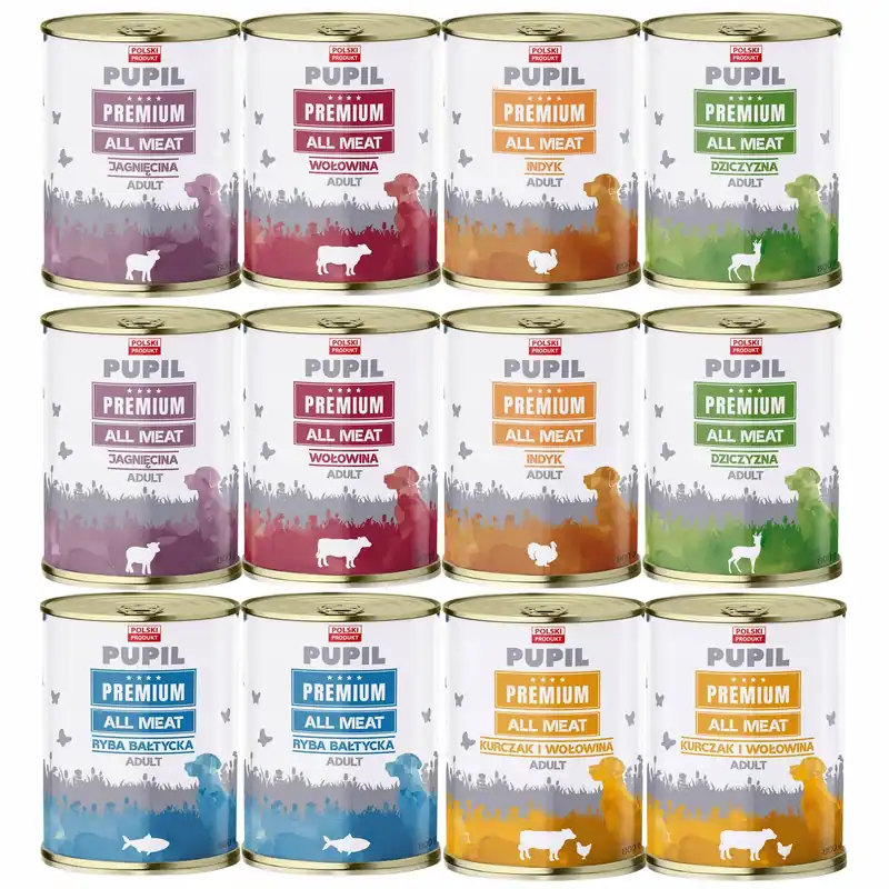 Łatwy zwrot Pupil Premium All Meat Karma mokra dla psa mix smaków 12 x 800g