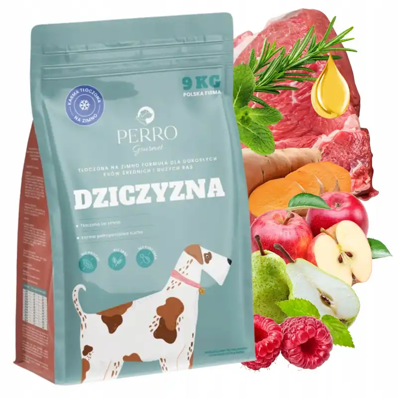 Do wyczerpania zapasów Sucha karma dla psa tłoczona na zimno PERRO Gourmet M/L Dziczyzna 9 kg