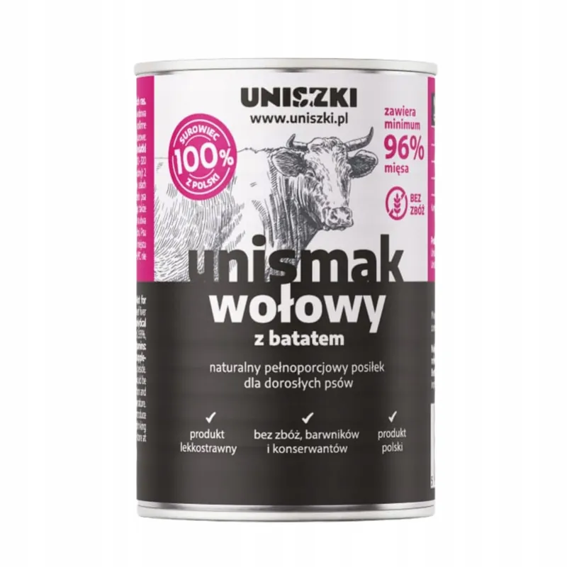 Wyprzedaż Uniszki Karma mokra dla psa wołowina z batatem Unismak 400g