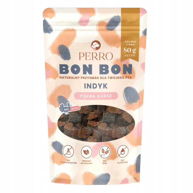 Perro BON BON Przysmak dla psa Indyk Piękna Sierść 80g trenerki Wybór klientów
