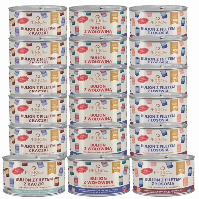 Oferta czasowa PERROland Bulion dla psa kota Perro karma mokra filet mix smaków 18 x 140g
