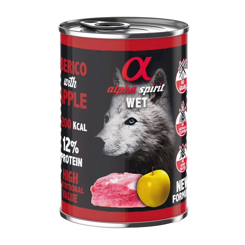 Wysoka jakość ALPHA SPIRIT Karma mokra dla psa Wieprzowina 400g