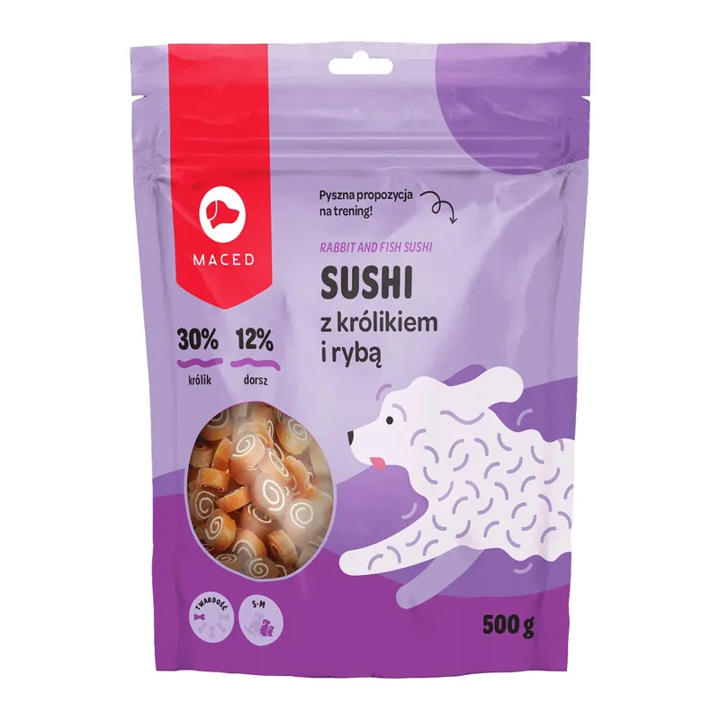 Bestseller MACED Przysmak dla psa SUSHI z Królikiem i Rybą 500g