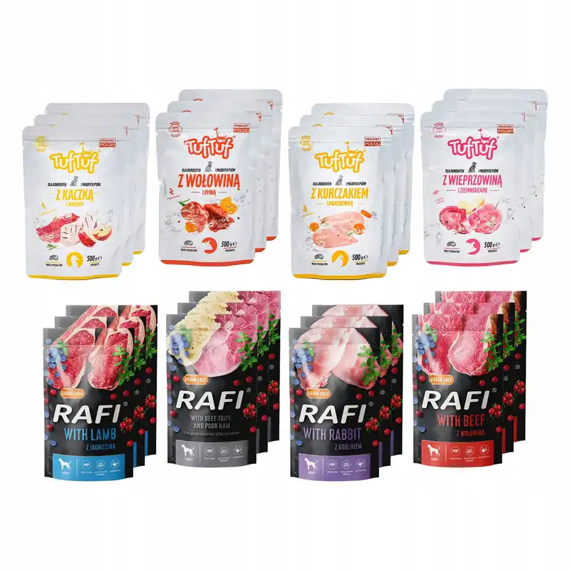 Bezpieczna płatność RAFI TUF TUF Karma mokra dla psa MIX SMAKÓW 24 x 500g