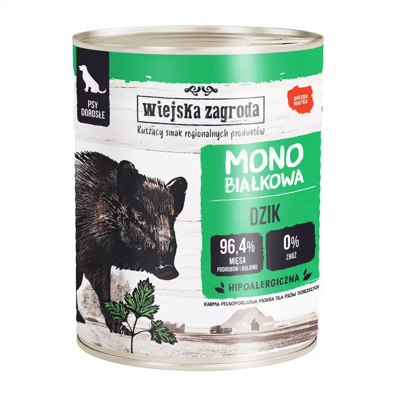 Wiejska Zagroda MONOPROTEIN Karma mokra dla psa Dzik 800g Bezpieczne zakupy