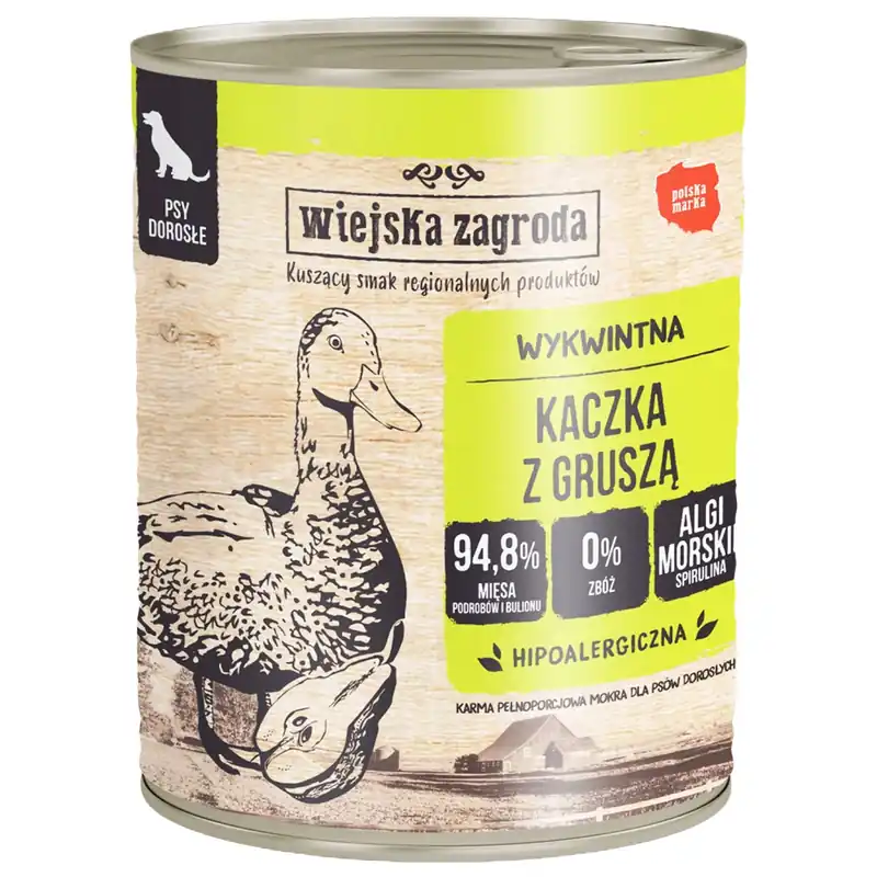 Oferta czasowa WIEJSKA ZAGRODA Karma mokra dla psa Kaczka z gruszką 800g Bezzbożowa