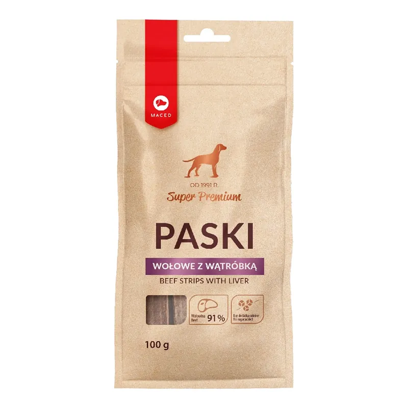 MACED Przysmak dla psa PASKI smakołyk Wołowe z Wątróbką 100 g Premium