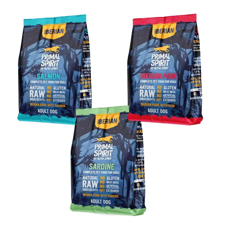 Cena promocyjna PRIMAL SPIRIT Karma sucha dla psa Wieprzowina Sardynka Łosoś 3 x 1kg