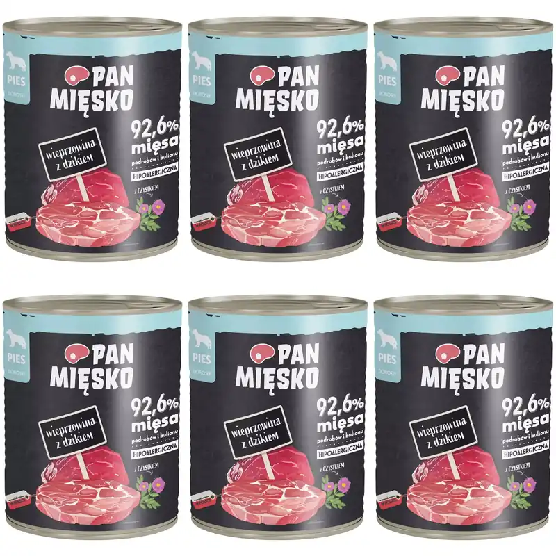 Ograniczona ilość Pan Mięsko mokra karma dla psa 6 x 800g Wieprzowina Dzik