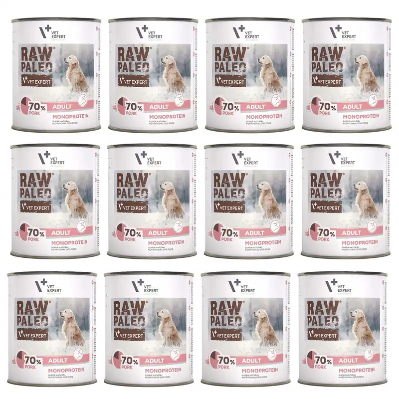 Darmowy zwrot Raw Paleo Mono Karma mokra dla psa MONO Wieprzowina 12 x 800g Bezzbożowa