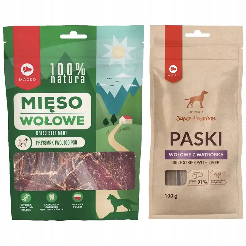 Rabat MACED Zestaw przysmaków dla psa Mięso wołowe 150g + paski wołowe 100g
