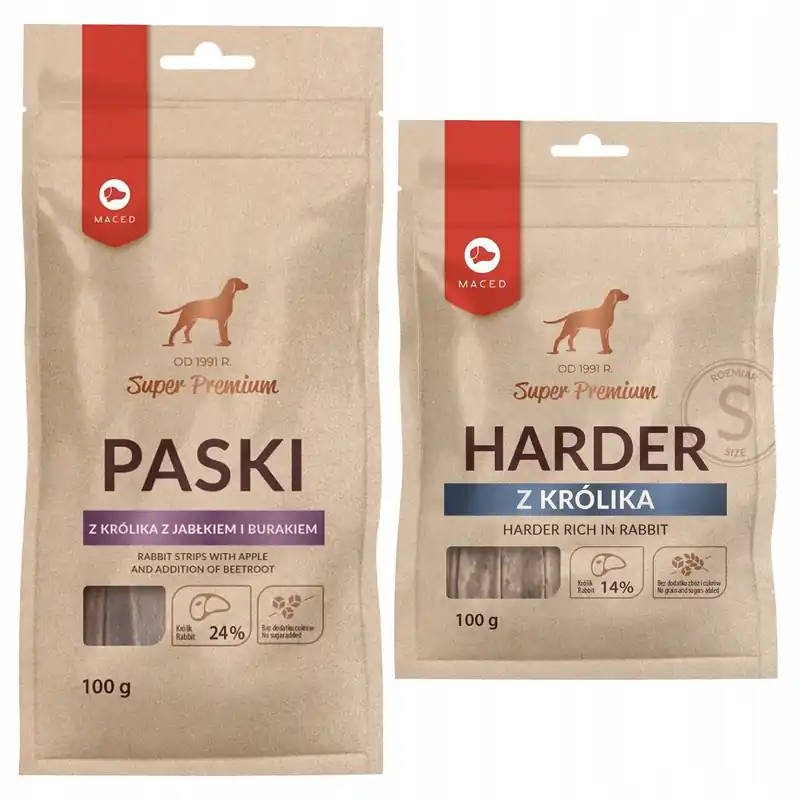 Rabat MACED Zestaw przysmaków dla psa Paski królik 100g + Harder królik 100g