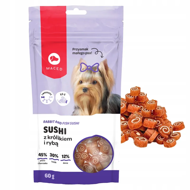 Hit cenowy MACED Sushi przysmak dla psa Królik Ryba 60g