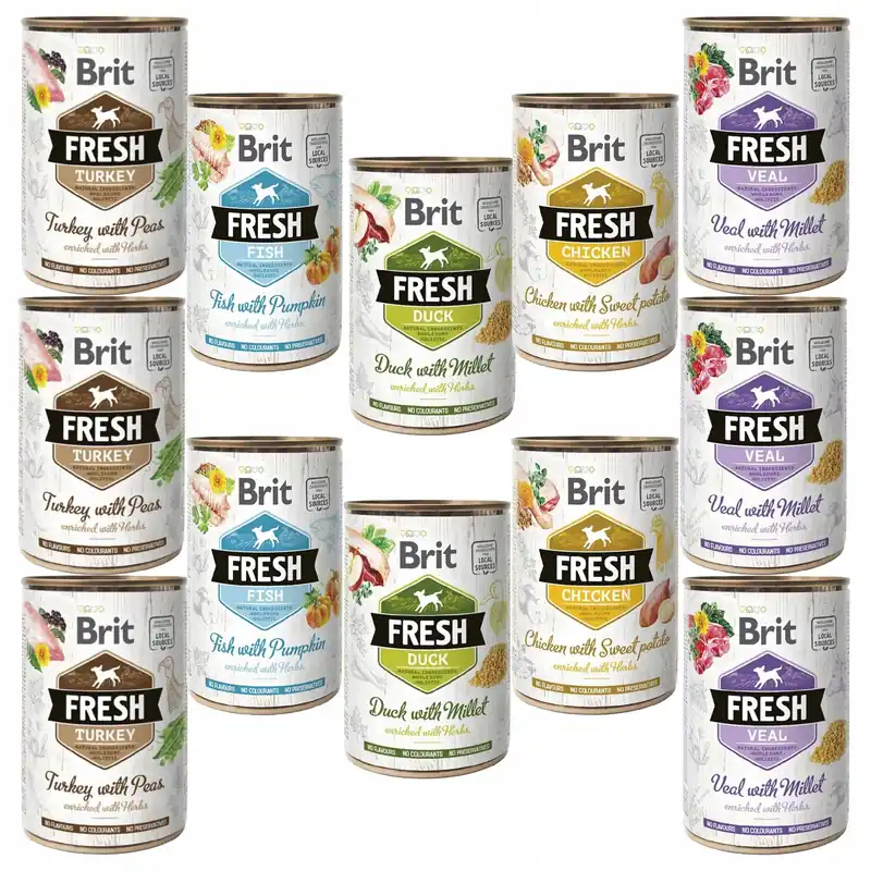 Zniżka BRIT FRESH Karma mokra dla psa mix smaków 12 x 400g