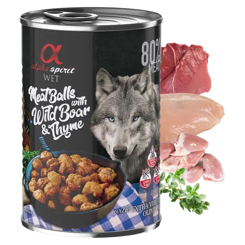 ALPHA SPIRIT Karma mokra dla psa Klopsiki Dzik 400g Bezzbożowa Tani