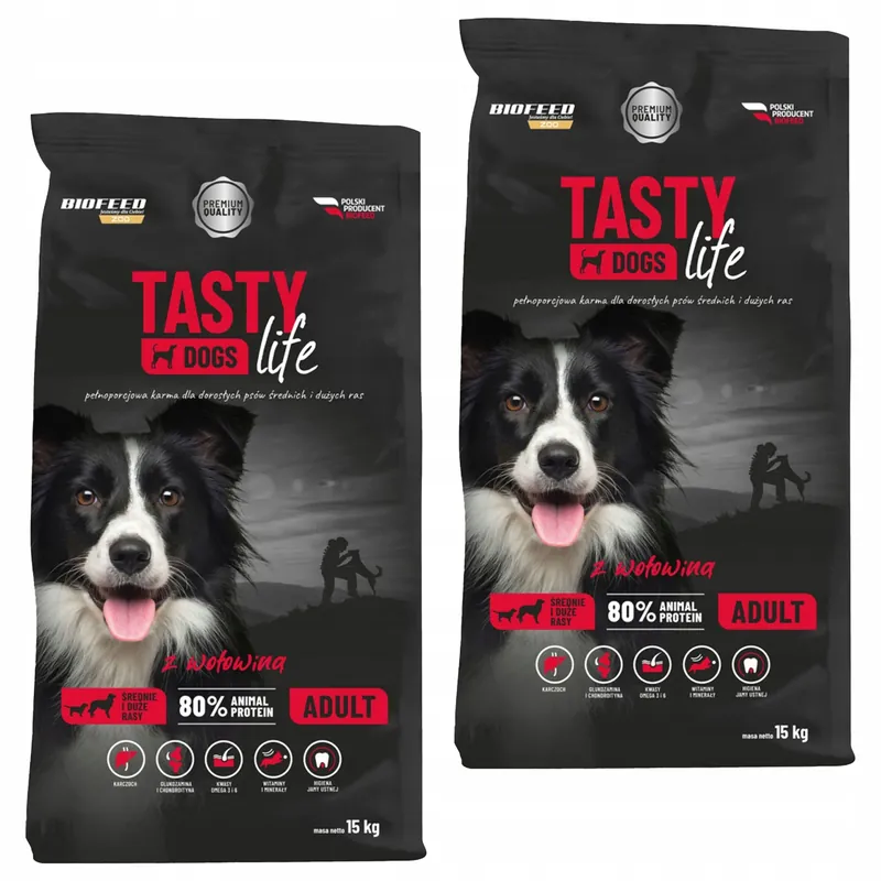 Popularny BIOFEED Tasty Dogs Life karma sucha dla psa Wołowina 2 x 15 kg