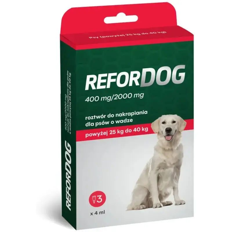 Popularny Refordog dla psów 25–40 kg 3 pipety x 4 ml preparat spot-on przeciw pasożytom