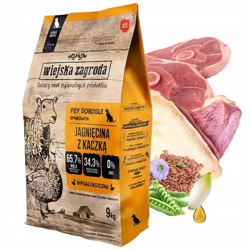 Promocja WIEJSKA ZAGRODA Karma sucha dla psa Jagnięcina Kaczka CHRUPKI S 9kg