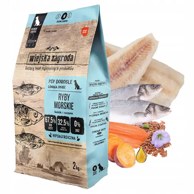 Premium WIEJSKA ZAGRODA Karma sucha dla psa Ryby Morskie CHRUPKI M 2kg
