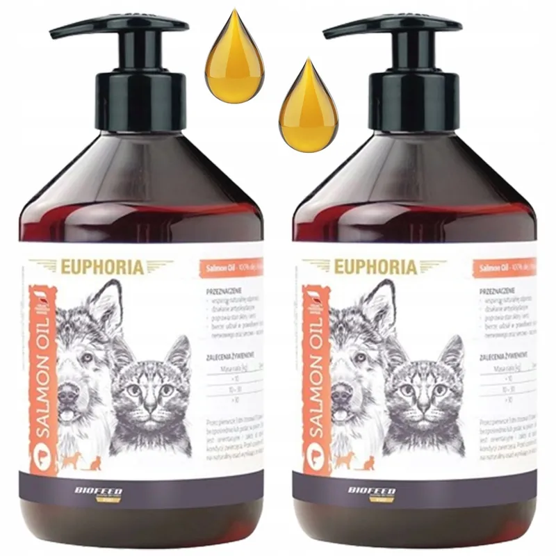 Bezpieczne zakupy BIOFEED Euphoria Olej rybny z Łososia dla psa i kota z pompką 2 x 500ml