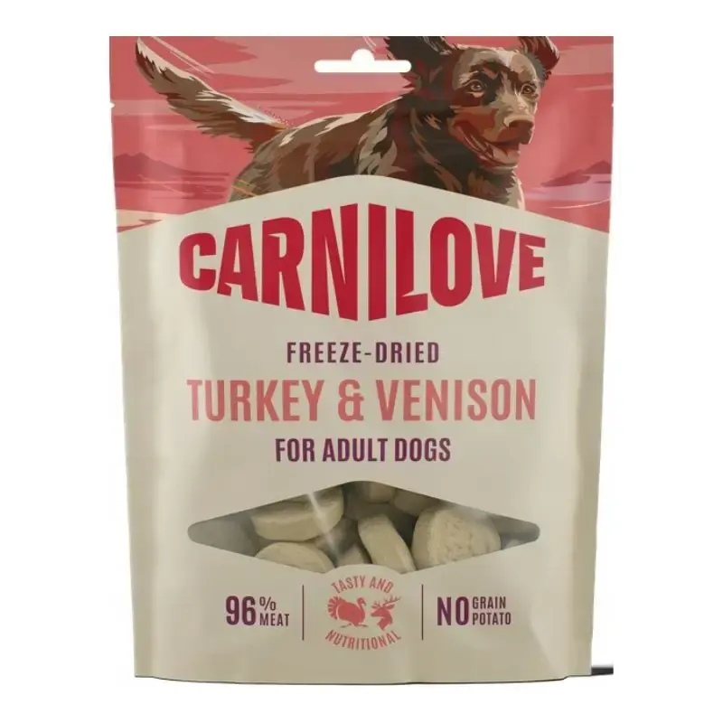 Premium Carnilove Dog Freeze-Dried Turkey&Venison - liofilizowane smaczki dla psów z indykiem i dziczyzną, 60 g