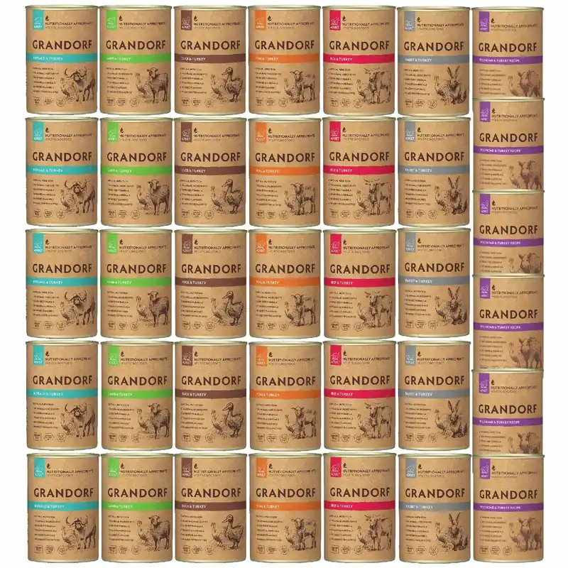 Bezpieczne zakupy GRANDORF DOG zdrowa karma mokra dla psa mix smaków 36 x 400g Bezzbożowa