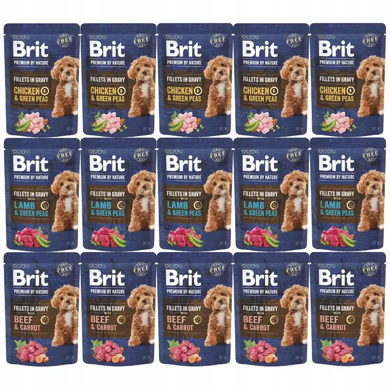 Bezpieczna płatność Brit By Nature Fillets in Gravy 15 x 85g Mix mokra karma dla psów