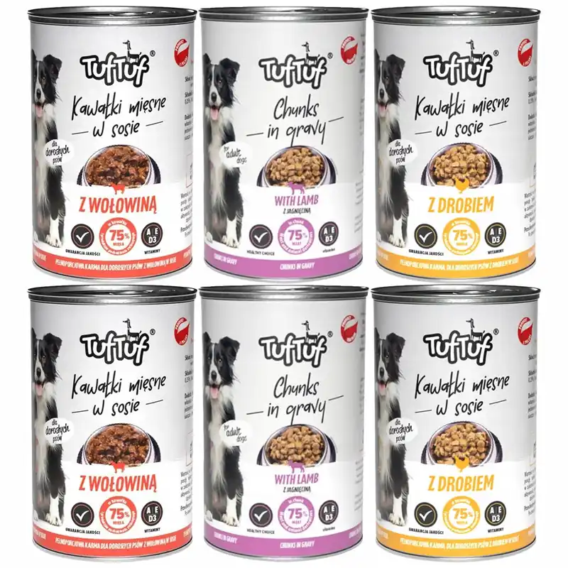 Wybór klientów TUF TUF Karma mokra dla psa KAWAŁKI W SOSIE MIX smaków 6 x 415g
