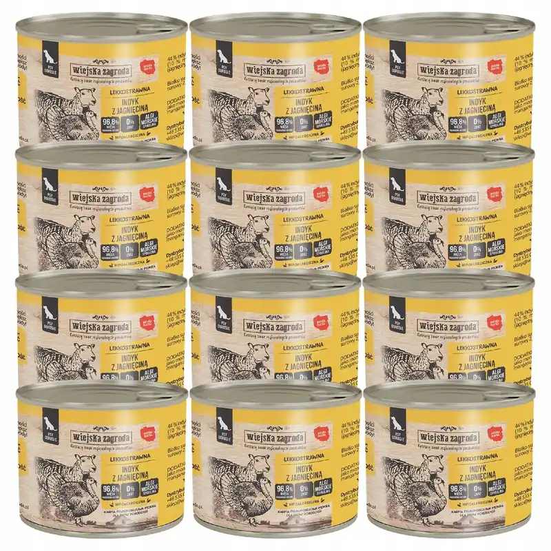 Cena promocyjna WIEJSKA ZAGRODA Indyk Jagnięcina Karma dla psa mokra 12 x 200g bez zbóż