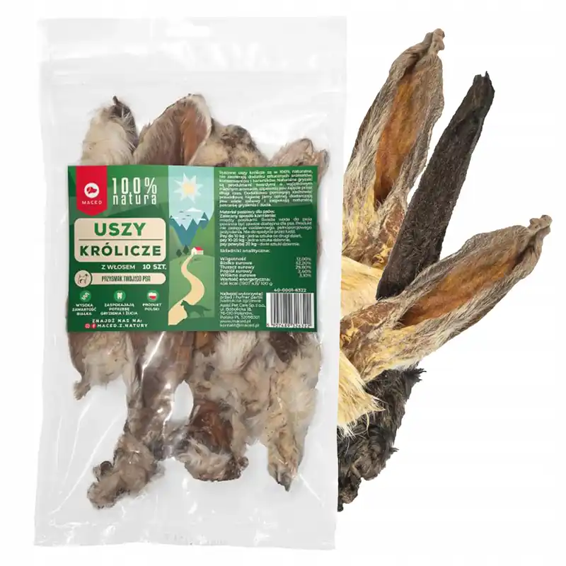 Sprawdź teraz MACED Naturalne Ucho Królicze z futrem naturalny przysmak dla psa 10szt