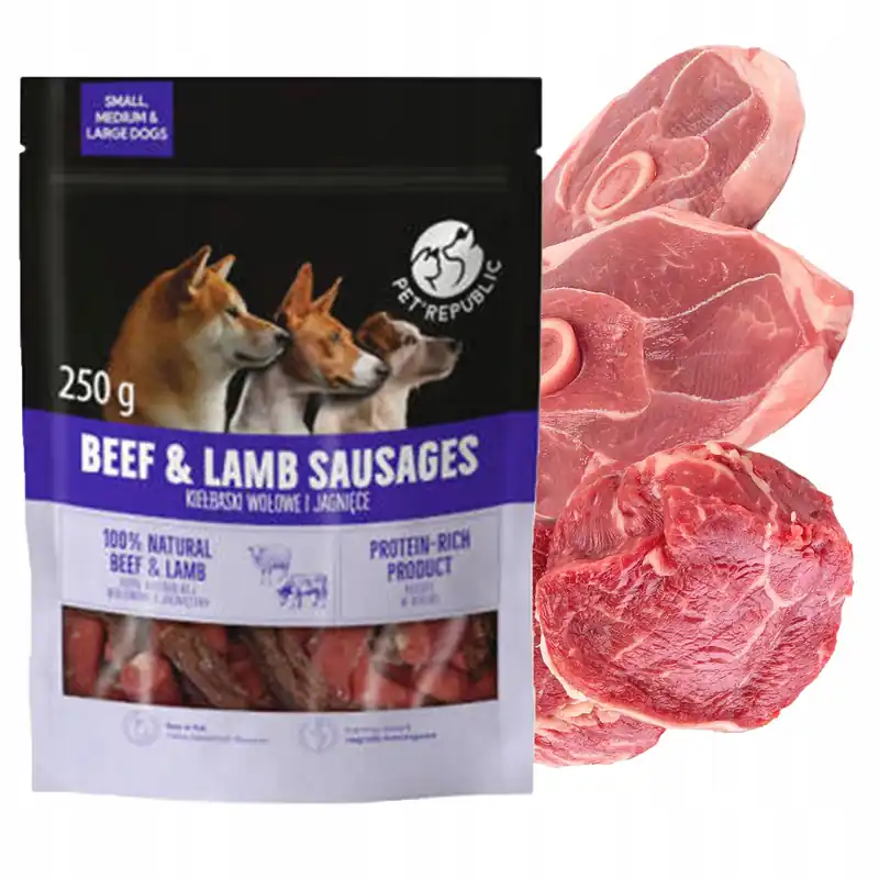 Super okazja PET REPUBLIC Kiełbaski przysmak gryzak dla psa Wołowina Jagnięcina 250g