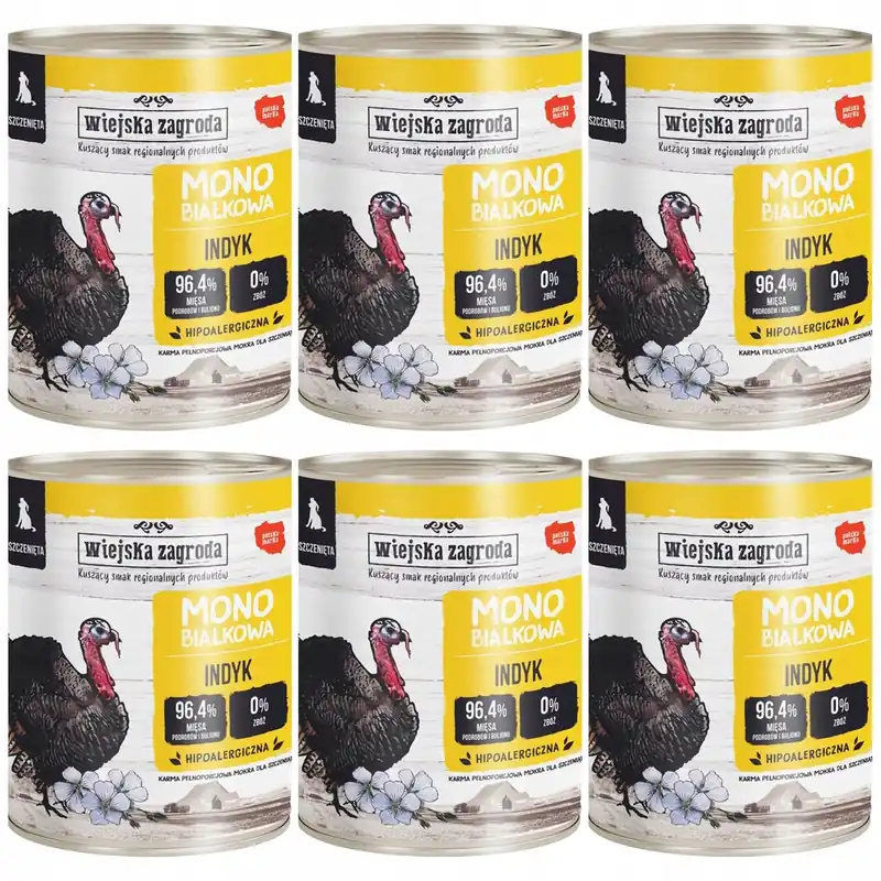 Bestseller WIEJSKA ZAGRODA MONO Indyk karma dla psa mokra 6 x 800g bezzbożowa zdrowa