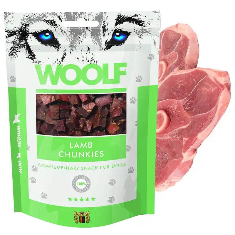Kup online WOOLF CHUNKIES zdrowy smakołyk przysmak dla psa Jagnięcina 100g