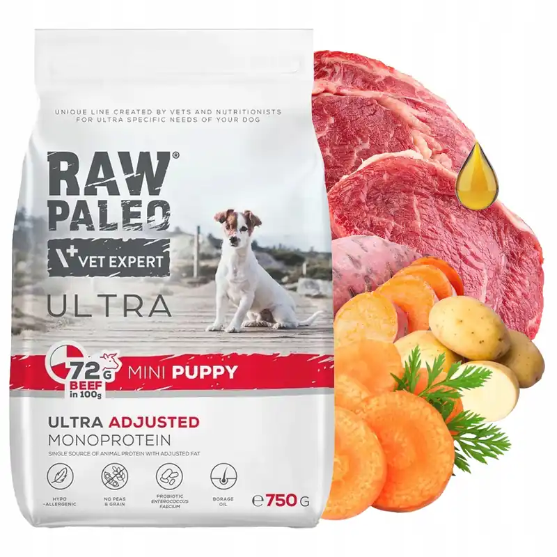 Bezpieczna płatność RAW PALEO ULTRA MINI Puppy Wołowina karma sucha dla szczeniąt 750g