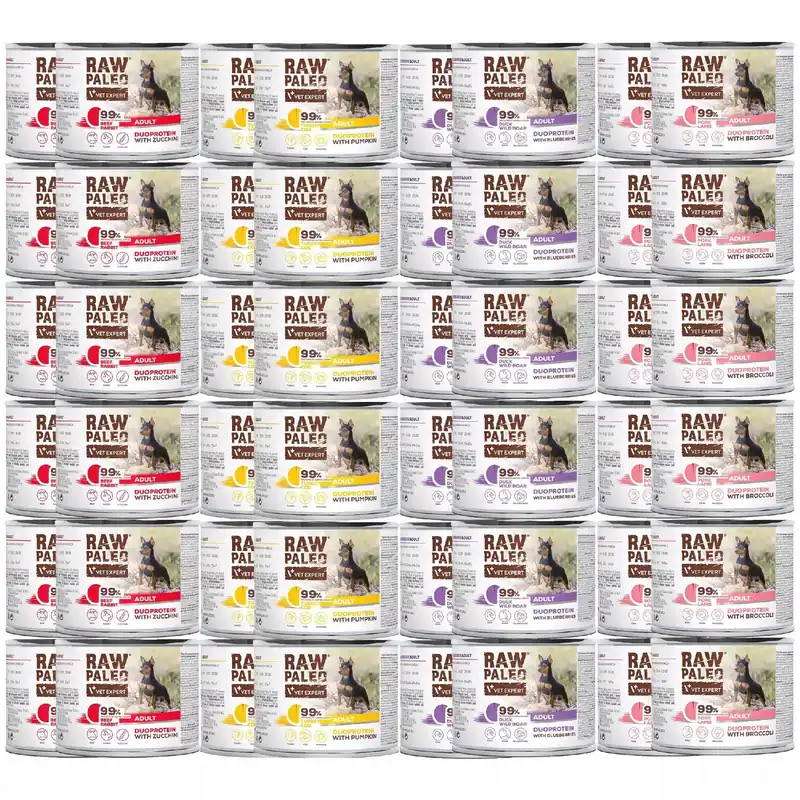 Hit sprzedaży RAW PALEO Duoprotein Mix Smaków karma dla psa mokra 48 x 200g bezzbożowa