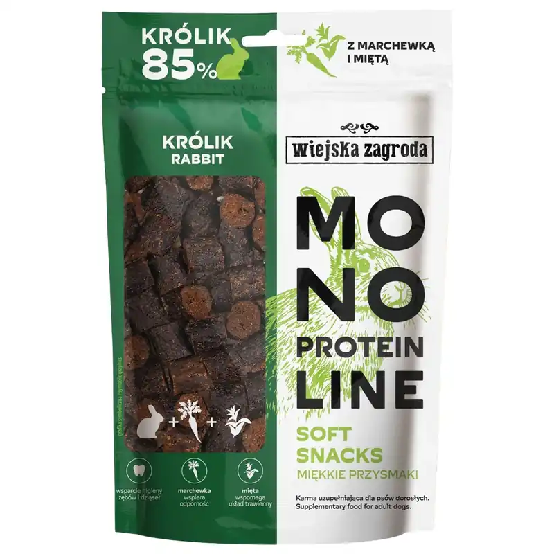 Bezpieczne zakupy WIEJSKA ZAGRODA MONOPROTEIN Królik miękki przysmak dla psa 115g