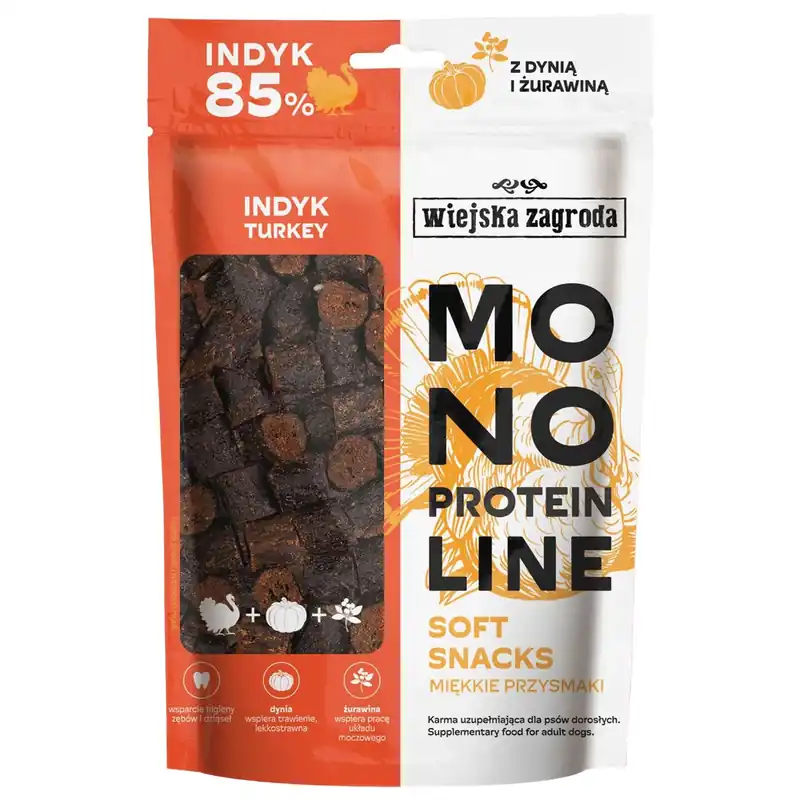 Cena promocyjna WIEJSKA ZAGRODA MONOPROTEIN Indyk miękki smakołyk przysmak dla psa 115g