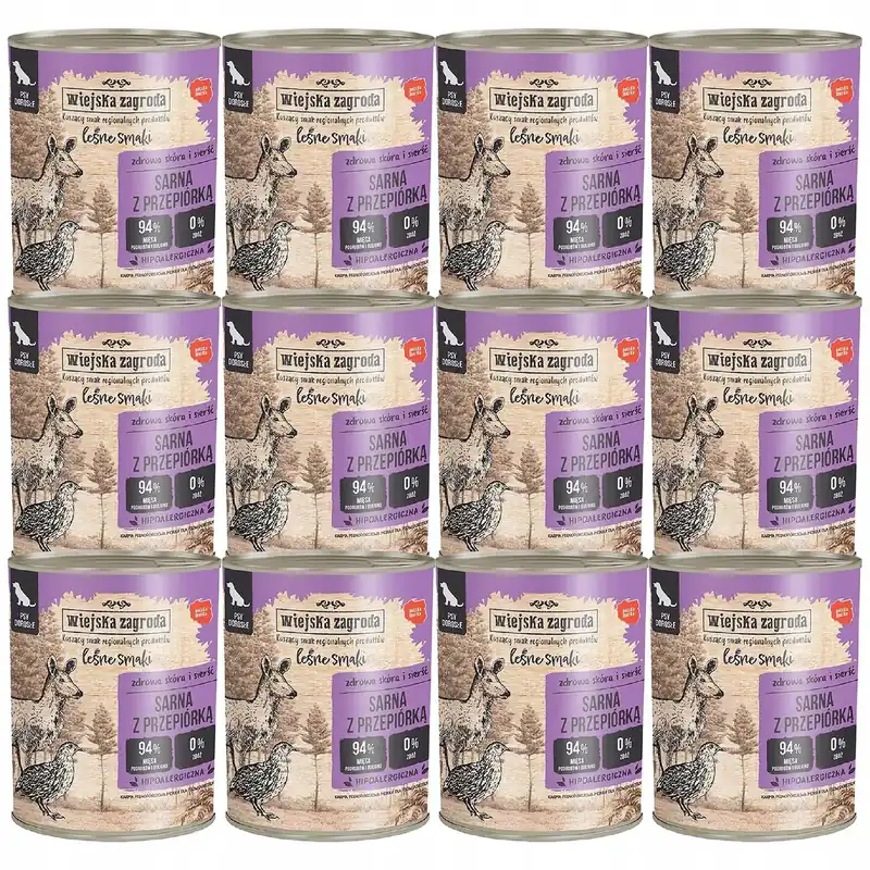 Bezpieczna płatność WIEJSKA ZAGRODA Leśne smaki Mokra karma dla psa 12 x 800g Sarna Przepiórka