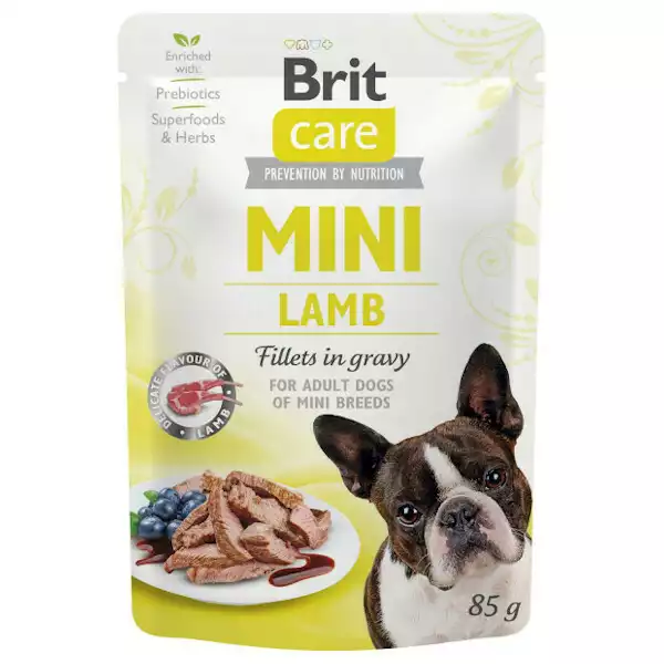 Dostępne od ręki BRIT CARE MINI POUCH LAMB - Mokra karma dla psów ras małych, saszetka 85g