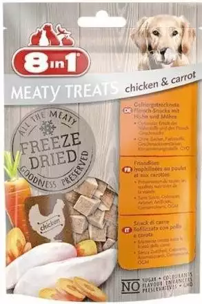 8in1 Dog Freeze Dried Chicken/Carrot - przysmak dla psa z kurczakiem i marchewką 50g Ostatnie sztuki