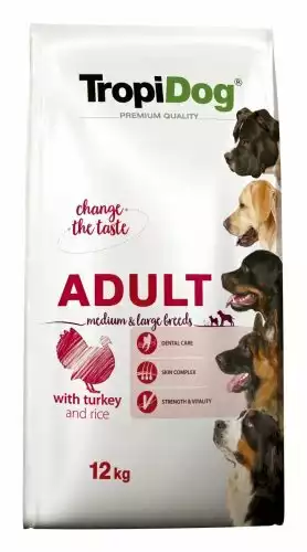 TROPIDOG PREMIUM ADULT MEDIUM & LARGE BREEDS TURKEY & RICE - Karma dla dorosłych psów średnich i dużych ras, indyk z ryżem Wyjątkowa oferta