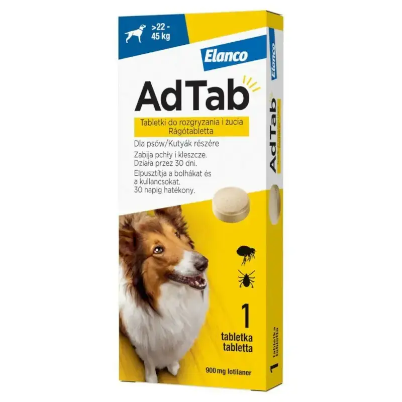 ADTAB Tabletki dla psa chroniące przed pchłami i kleszczami, dla psów o wadze 22 - 45 kg Oferta limitowana