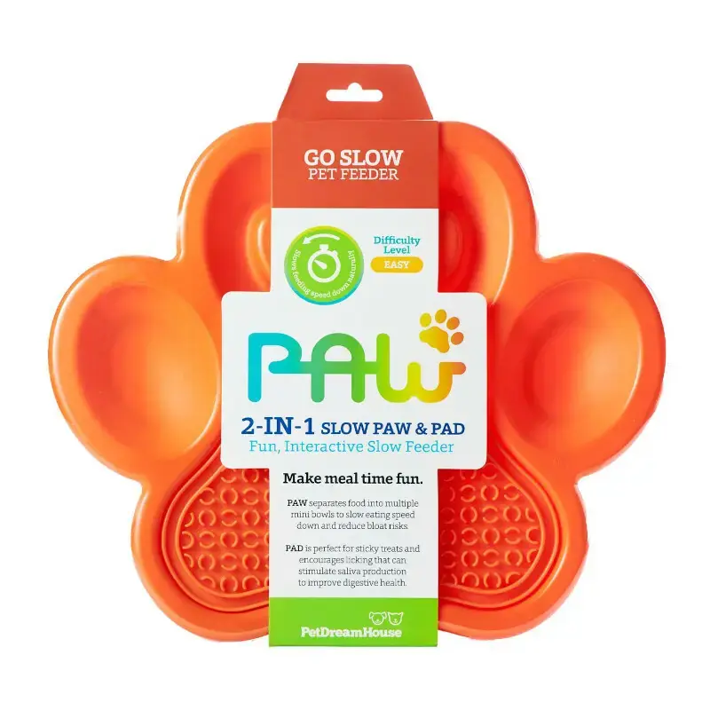 Pet Dream House Paw 2-in-1 Orange Easy - miska do powolnego karmienia z nakładką do lizania Ograniczona ilość
