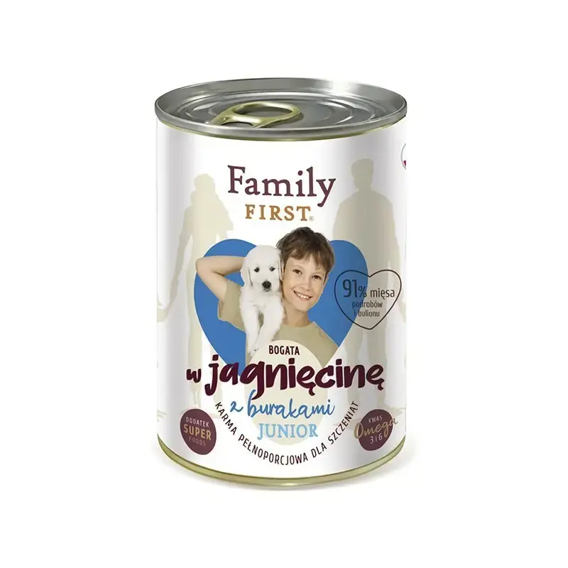 FAMILY FIRST Junior Bogata w Jagnięcinę z Burakami - Mokra karma dla psów, 400G Niska cena