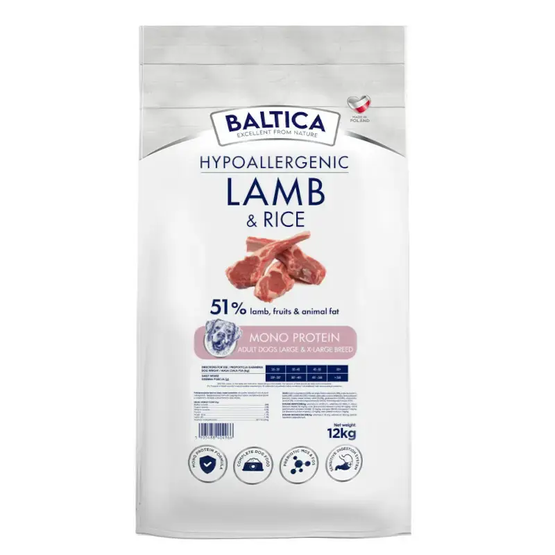 Tylko dziś BALTICA Lamb & Rice Hypoallergenic L/XL - Karma z jagnięciną i ryżem dla psów dużych i bardzo dużych ras, 12kg