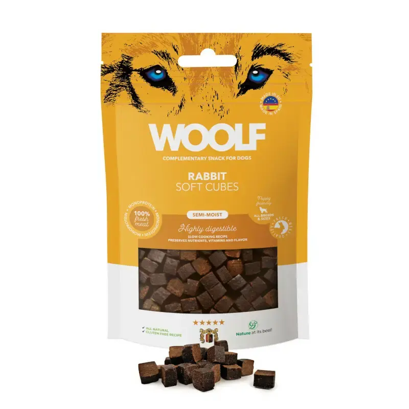 Premium WOOLF SOFT CUBES RABBIT MONOPROTEIN - przysmak dla psa, kosteczki z królika, 100g