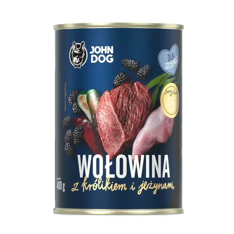 Zamów teraz JOHN DOG Berry Line Junior Wołowina z królikiem i jeżynami - Karma mokra dla szczeniąt