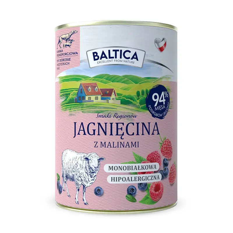BALTICA Jagnięcina z malinami - Monoproteinowa mokra karma dla psa, 400g Do wyczerpania zapasów