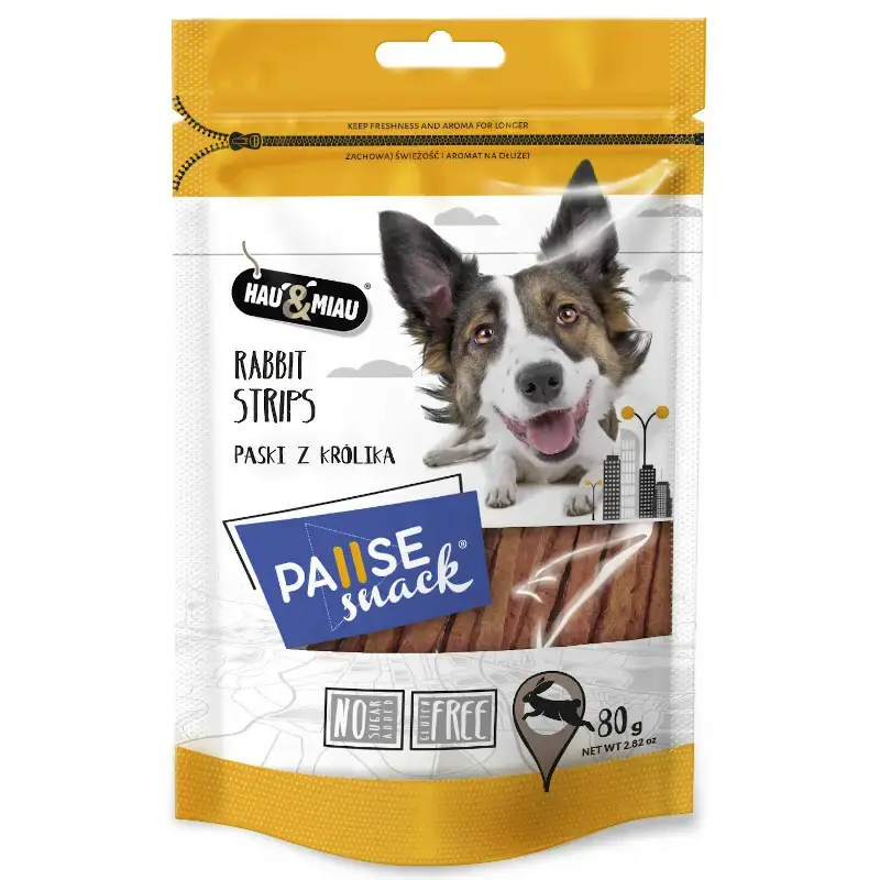 HAU&MIAU Pause snack przysmak dla psa, paski z królika 80g Najlepsza cena
